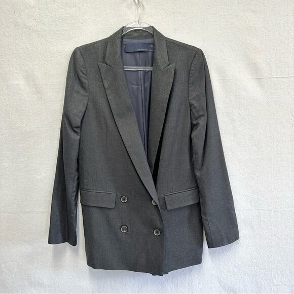 Zara Woman Studio Double Breasted Blazer Wool Gray Size Medium‎ Menswear - Picture 2 of 13